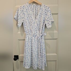 Mini Floral Wrap Dress in Blue and White